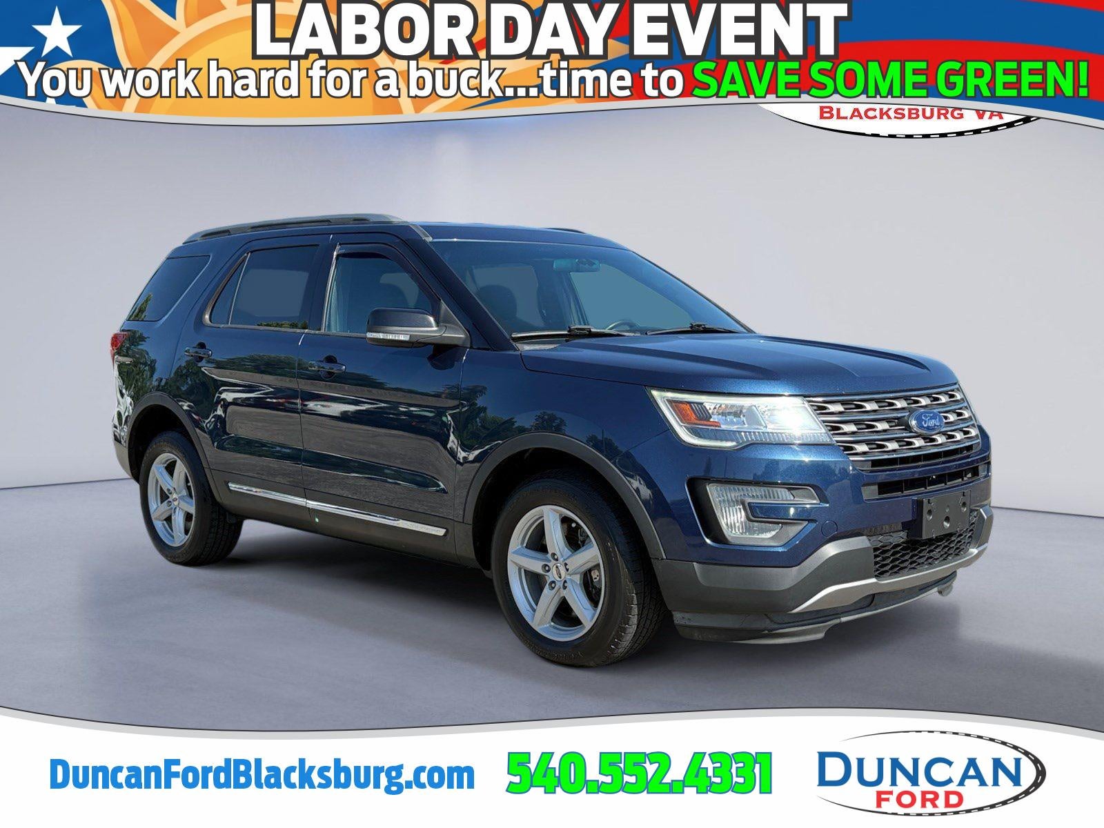 2017 Ford Explorer XLT in Blue Jeans — front three-quarter view