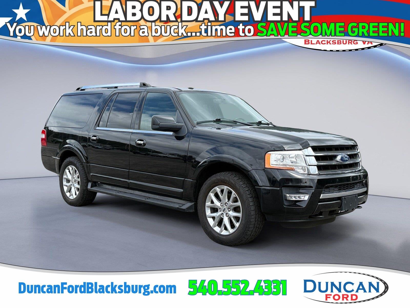 2017 Ford Expedition EL Limited in Shadow Black — front three-quarter view