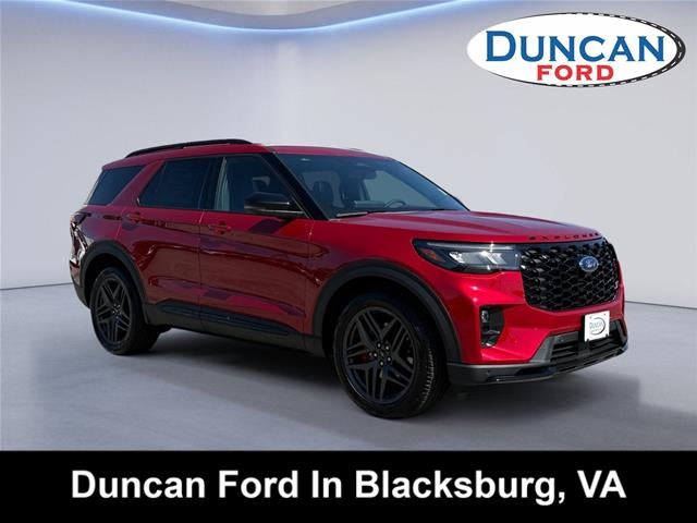 2026 Ford Explorer ST in Rapid Red Metallic Tinted Clearcoat — front three-quarter view