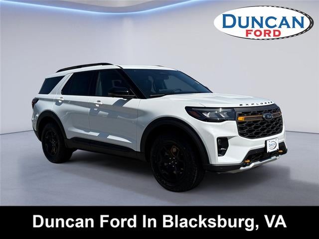 2026 Ford Explorer Tremor in Star White Metallic Tri-Coat — front three-quarter view