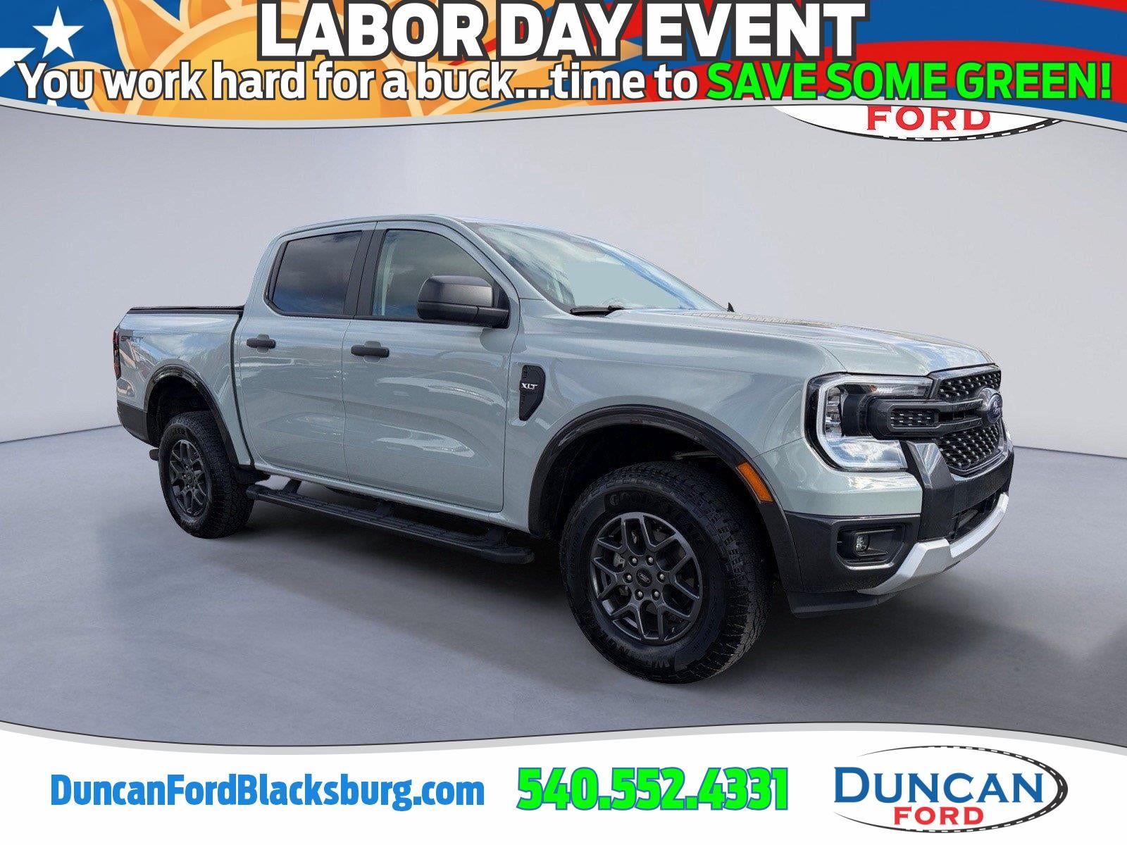 2024 Ford Ranger XLT in Cactus Grey — front three-quarter view