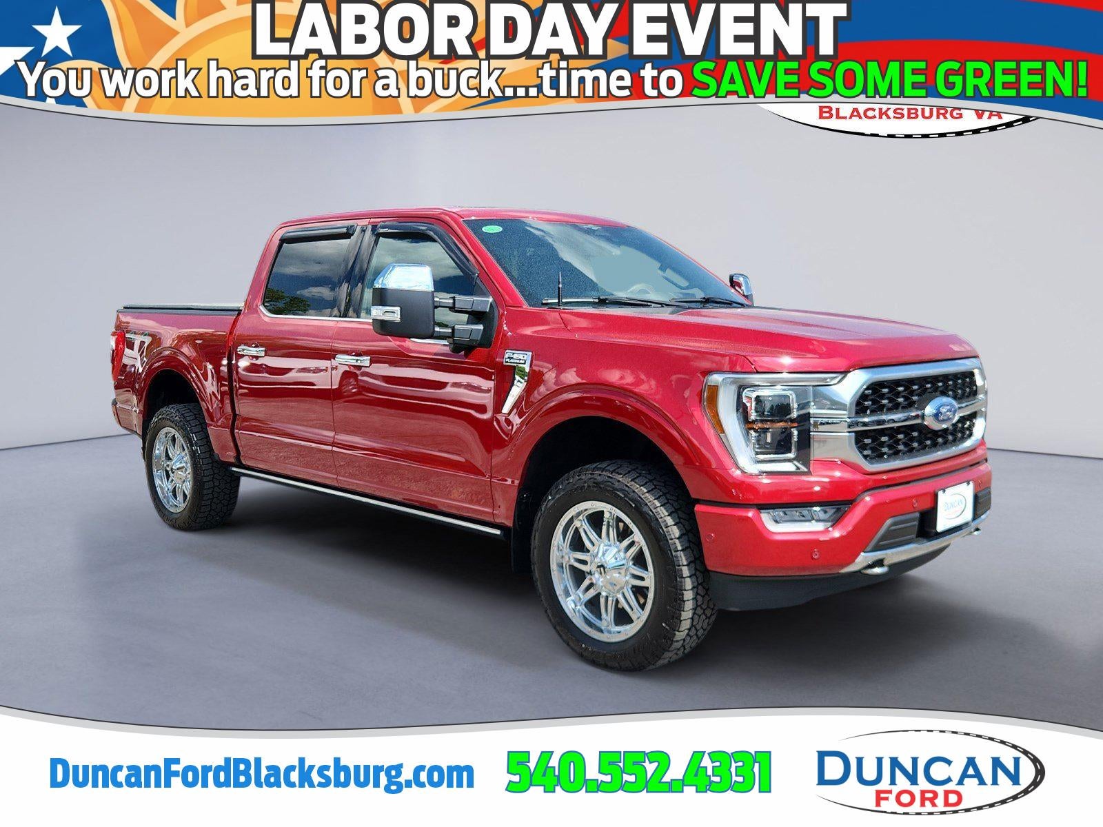 2023 Ford F-150 Platinum in Rapid Red Metallic Tinted Clearcoat — front three-quarter view