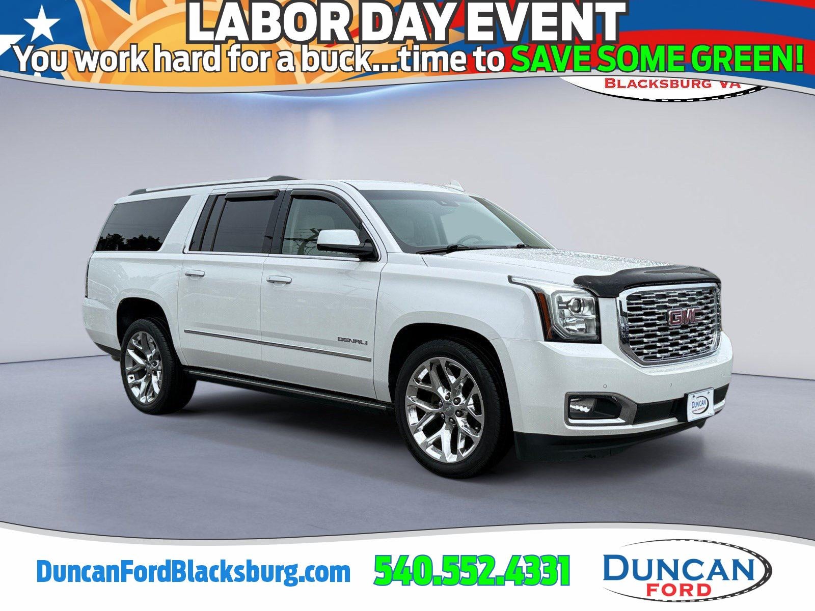 2019 GMC Yukon XL Denali in White Frost Tricoat — front three-quarter view