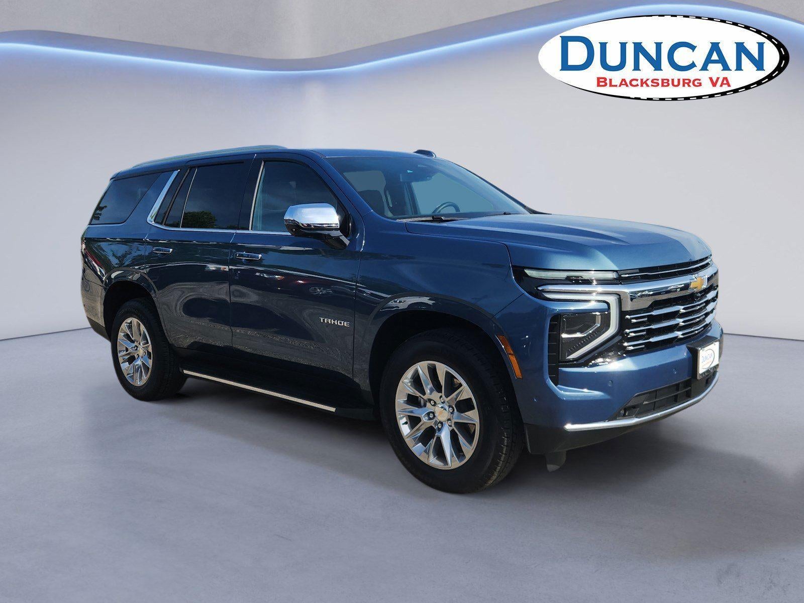 2025 Chevrolet Tahoe Premier in Lakeshore Blue Metallic — front three-quarter view