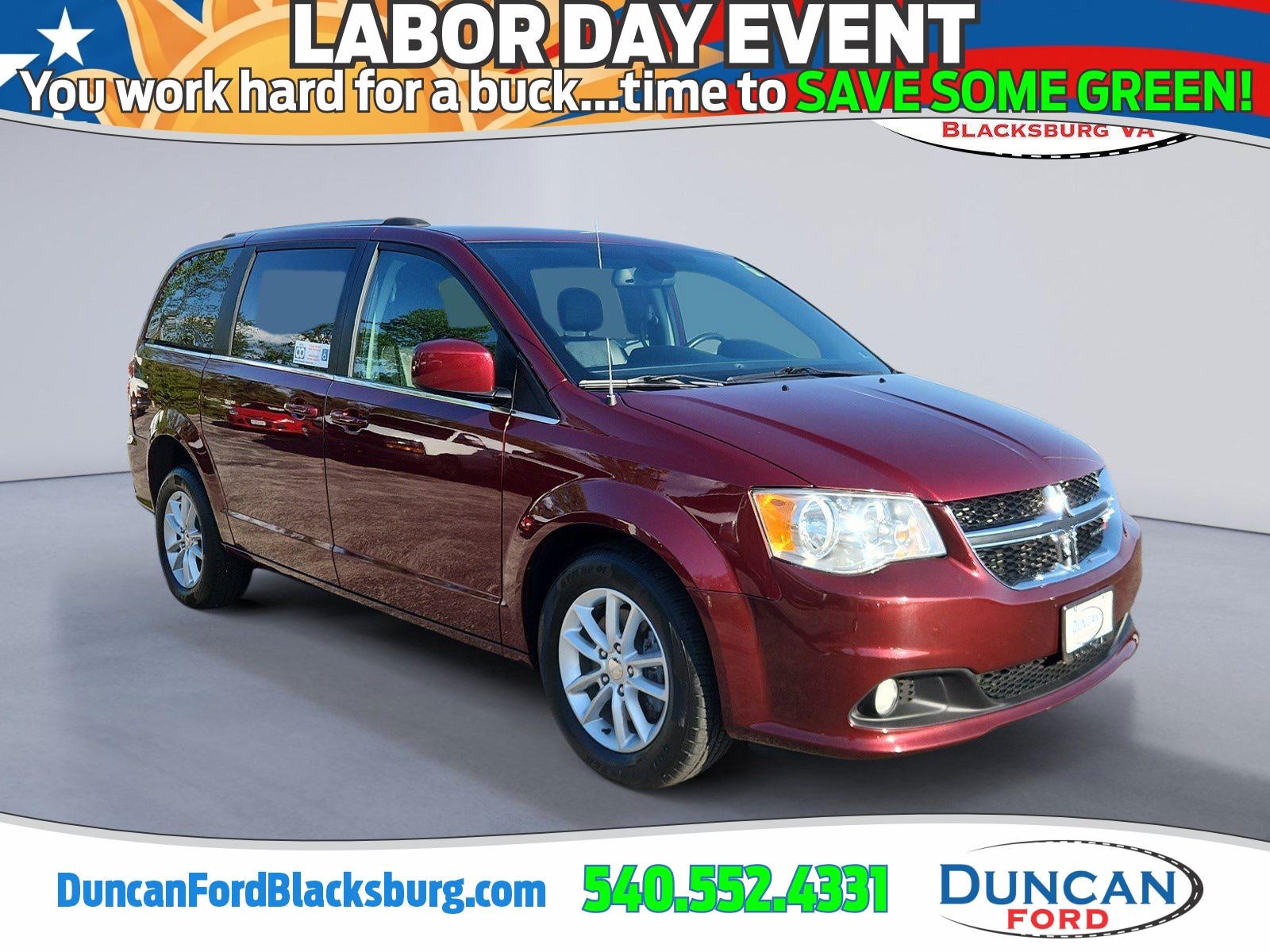 2019 Dodge Grand Caravan SXT in Octane Red Pearlcoat — front three-quarter view