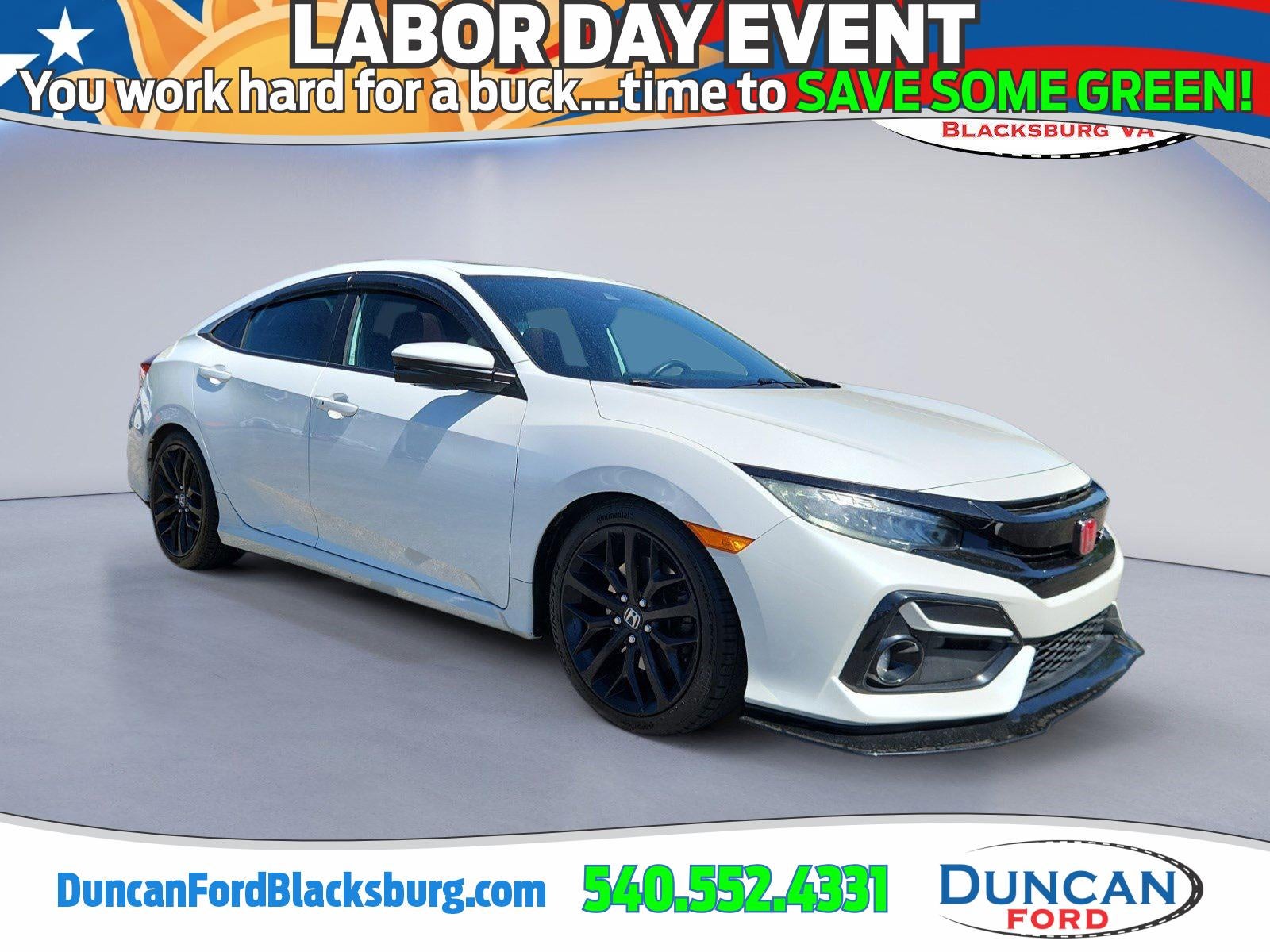 2020 Honda Civic Si Sedan SI in Platinum White Pearl — front three-quarter view