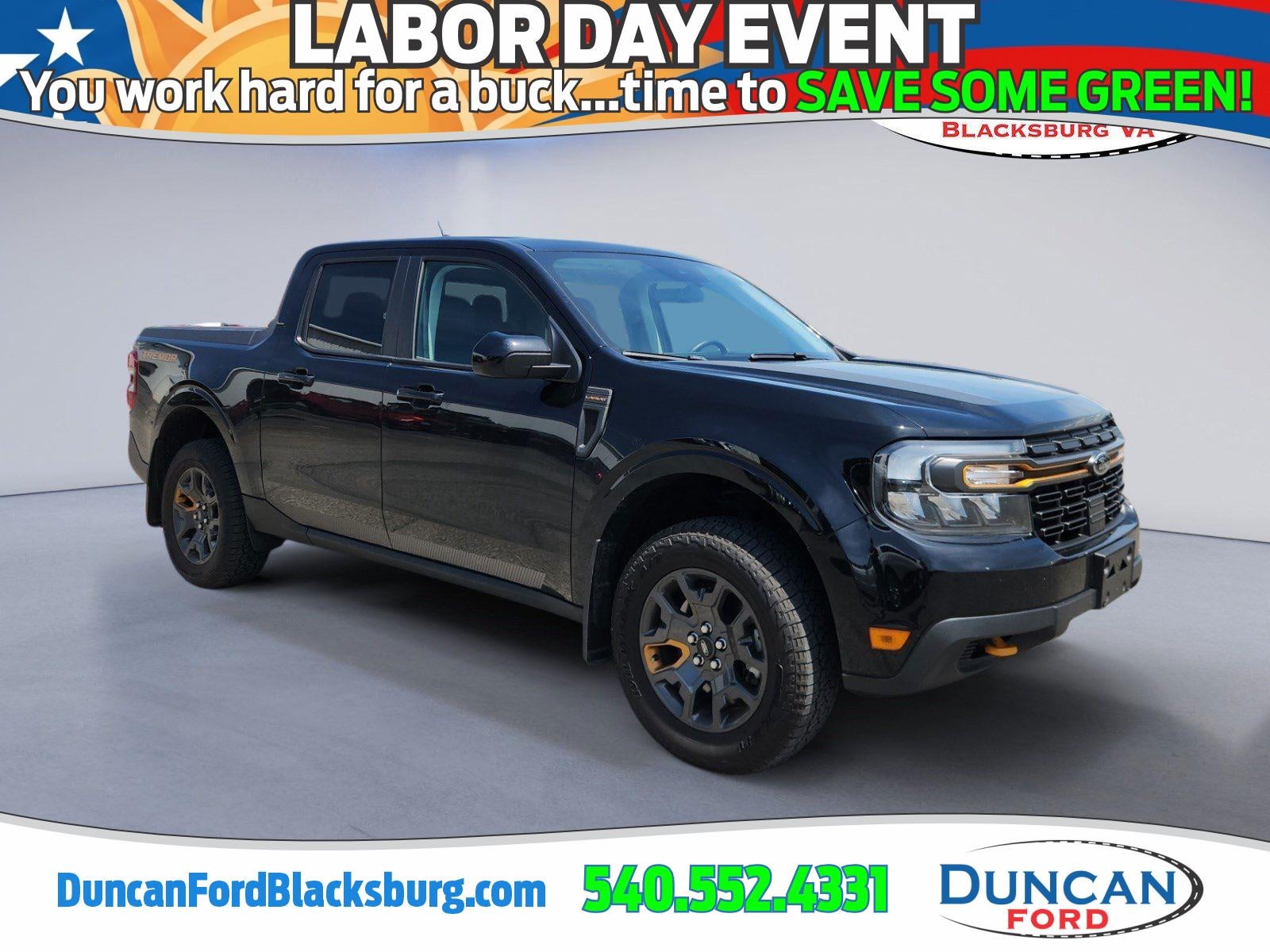 2024 Ford Maverick Lariat in Shadow Black — front three-quarter view