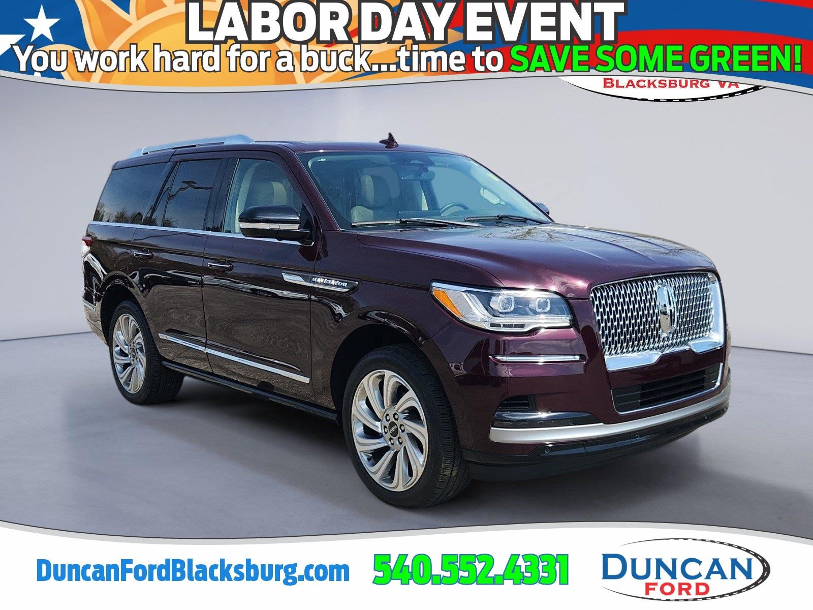 2024 Lincoln Navigator Premiere in Diamond Red Metallic Tinted Clearcoat — front three-quarter view