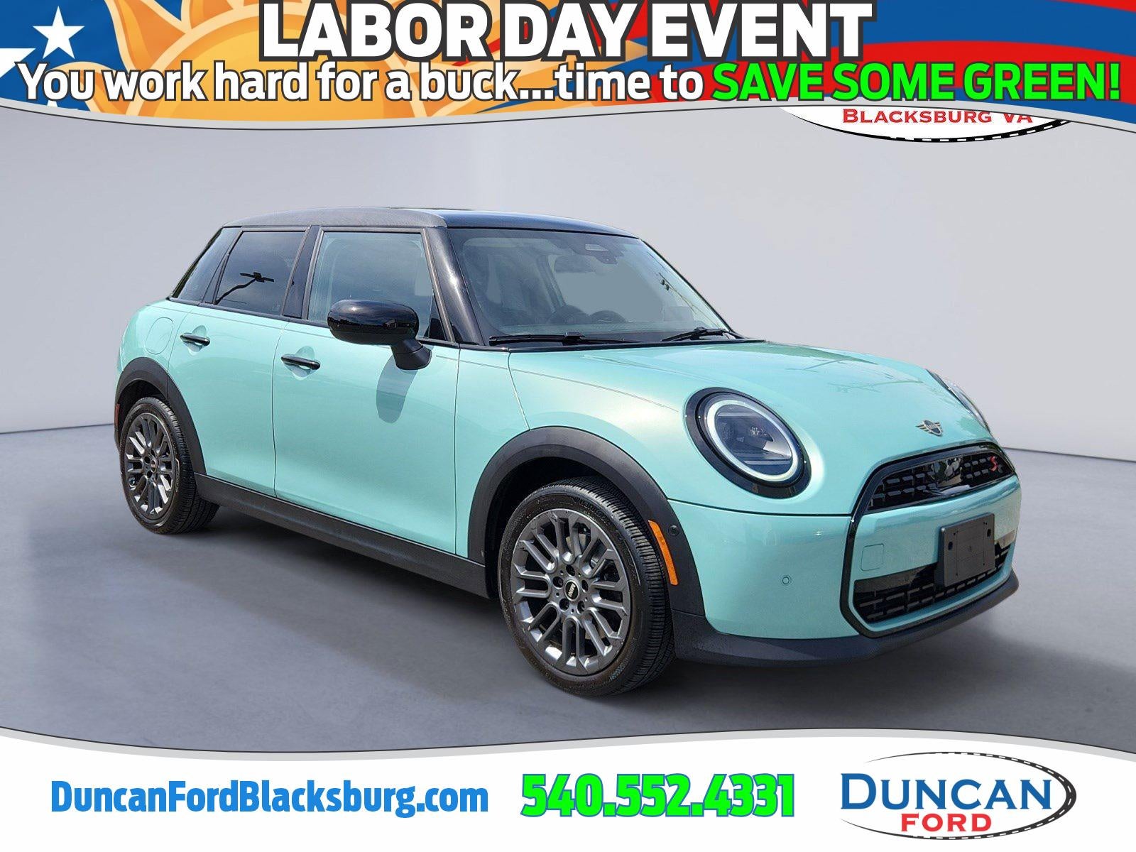 2025 MINI Hardtop 4 Door Cooper S in Ocean Wave Green Metallic — front three-quarter view