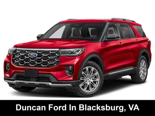 2026 Ford Explorer Platinum in Rapid Red Metallic Tinted Clearcoat — front three-quarter view